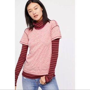 Free People NWT Piper Twofer Red Combo T Tee Shirt